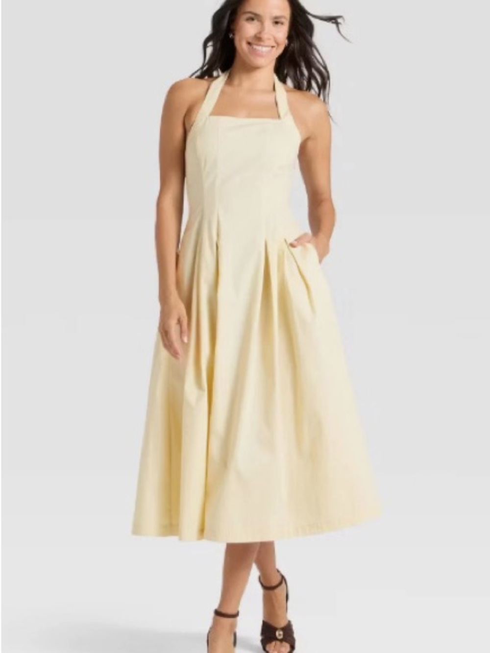 Halter Midi Dress in Light Yellow